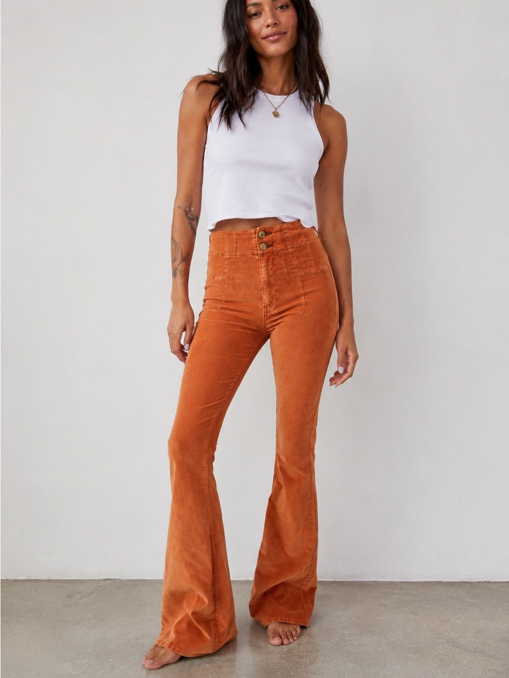 Free People We The Free Jayde Corduroy Flare Pants Orange, Size 28